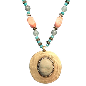Chico's Turquoise and Peach Bead Pendant Necklace